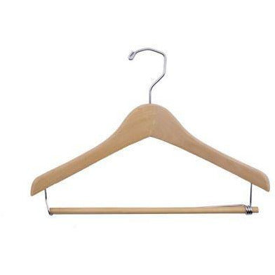14" Concave Wooden Suit Hanger (with Locking Pant Bar)