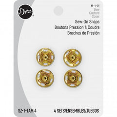 Sew-On Snaps, Size 4, Gold