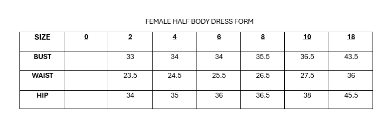 Female Half-Body Dress Form (RENTAL ONLY)