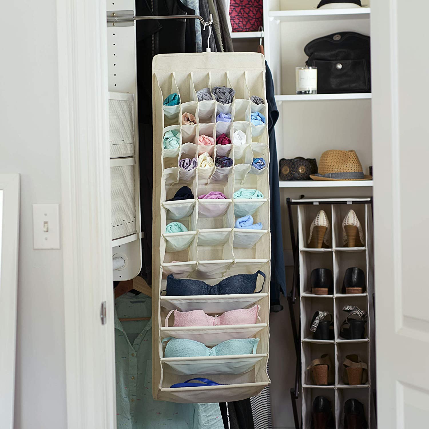 Household Essentials 37 Pocket Hanging Lingerie Organizer, Natural
