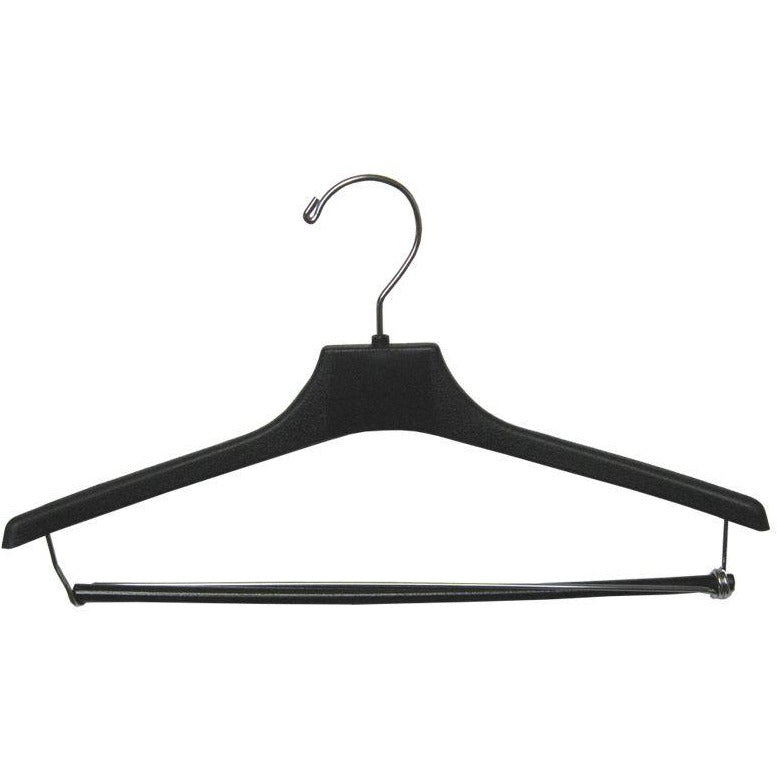 15" Black Concave Plastic Suit Hanger (with Locking Pant Bar)