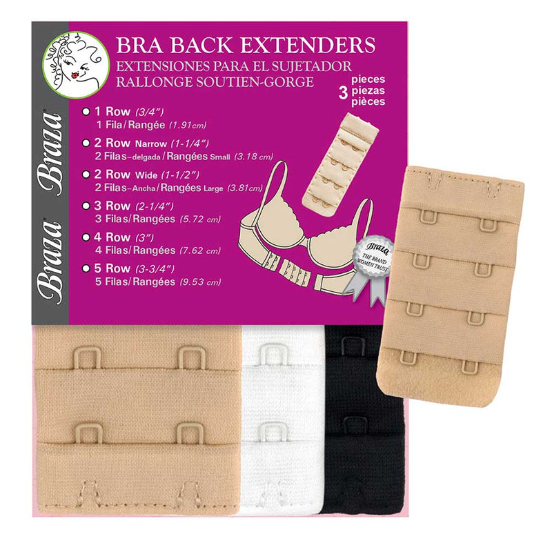 BRAZA Bra Back Extenders, Assorted Colors (3 Pieces)